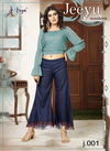 Sea Blue Jeeyu Western Stylish Georgette Two Piece Top And Pant Designer Party Wear For Ladies 001